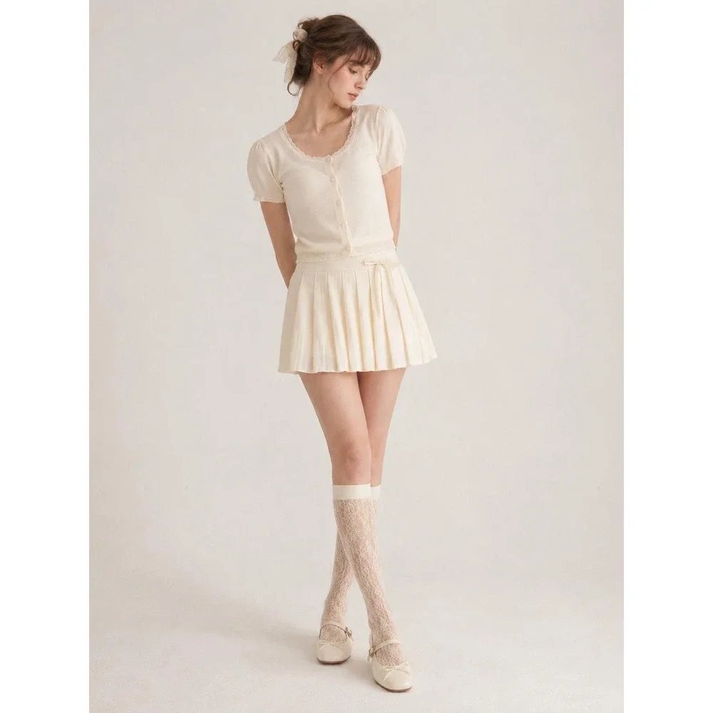 Knee Highs Vintage Ivory Allover Lace Coquette Nylon Stockings Deadstock NOS